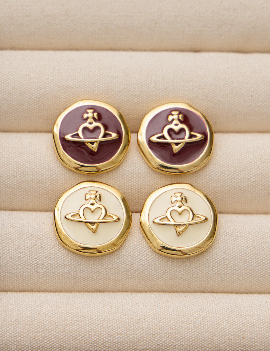 氣質金屬滴釉星球。針式耳環(酒红)