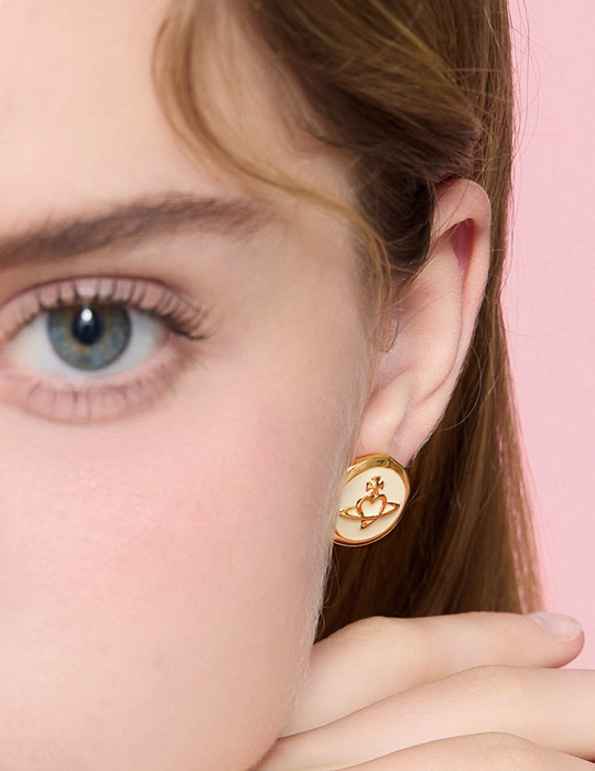 氣質金屬滴釉星球。針式耳環(米白)