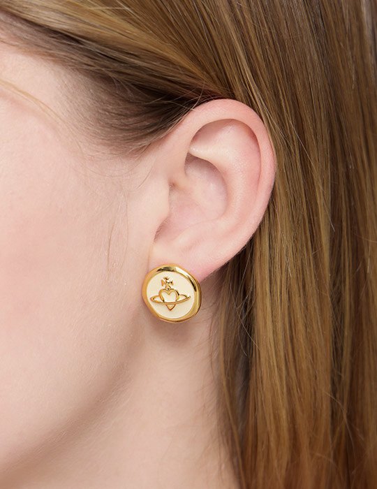 氣質金屬滴釉星球。針式耳環(米白)