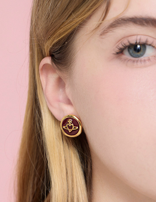 氣質金屬滴釉星球。夾式耳環(酒红)