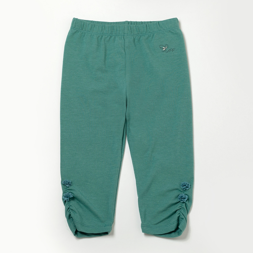 PIPPY彈力下擺抓皺立體花緊身褲  灰綠