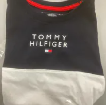 [S] TOMMY HILFIGER NAVY KIDS SMALL FLAG WITH LETTERING LOGO PRINT T-SHIRT, 71J4638-410 (STH1074)