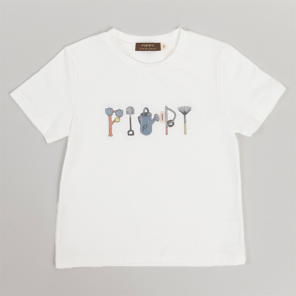 PIPPY 可愛田園風LOGO刺繡圓領上衣 米白
