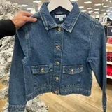 [S] TOMMY HILFIGER TOMMY HILFIGER KID'S CROPPED DENIM MID-SEASON JACKET,DENIM BLUE, 7IJ4320-460 (STH1129)