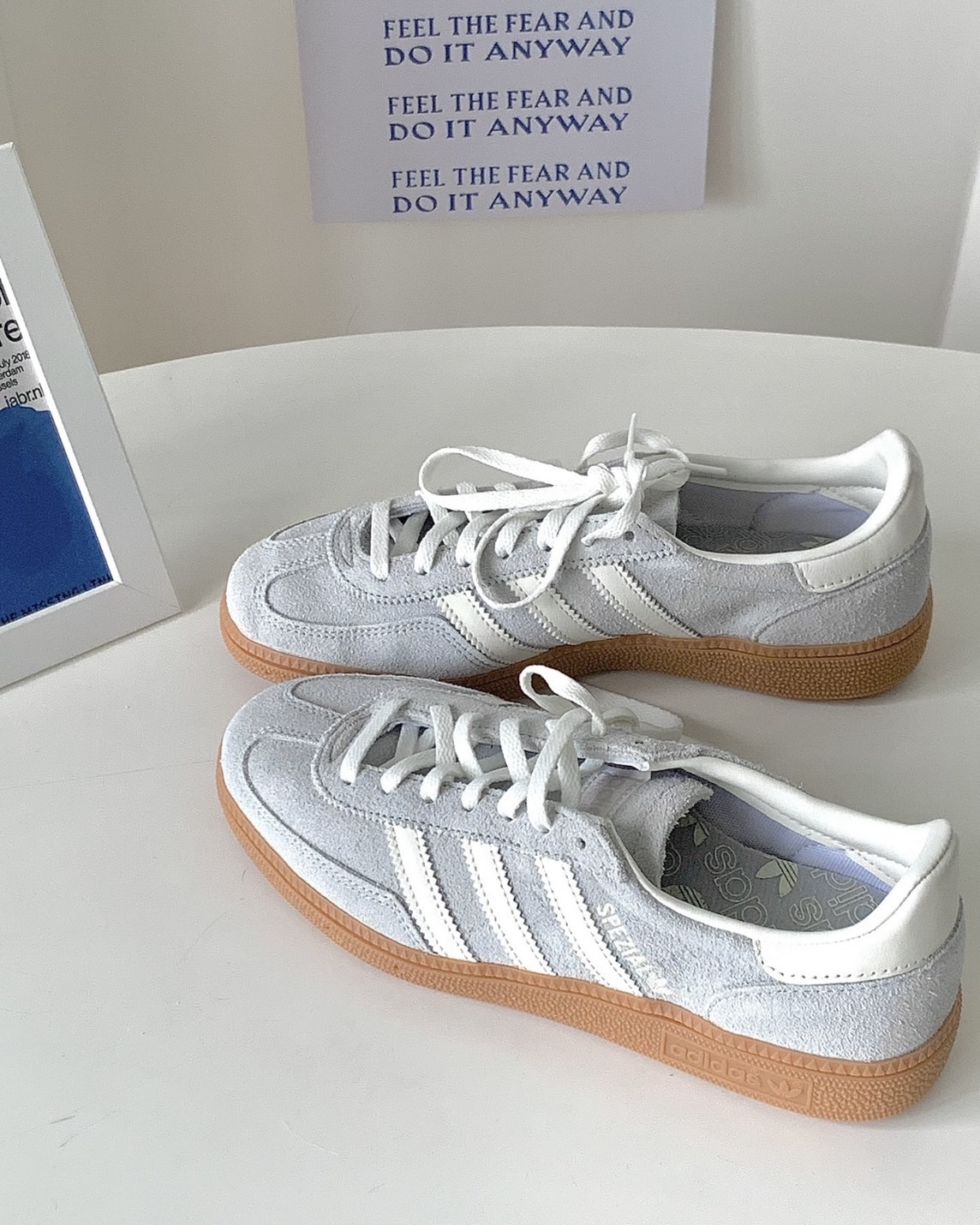 <韓味十足💙>Adidas Handball Spezial 皮革 麂皮 低筒 焦糖底 德訓鞋 米灰藍 海鹽灰
