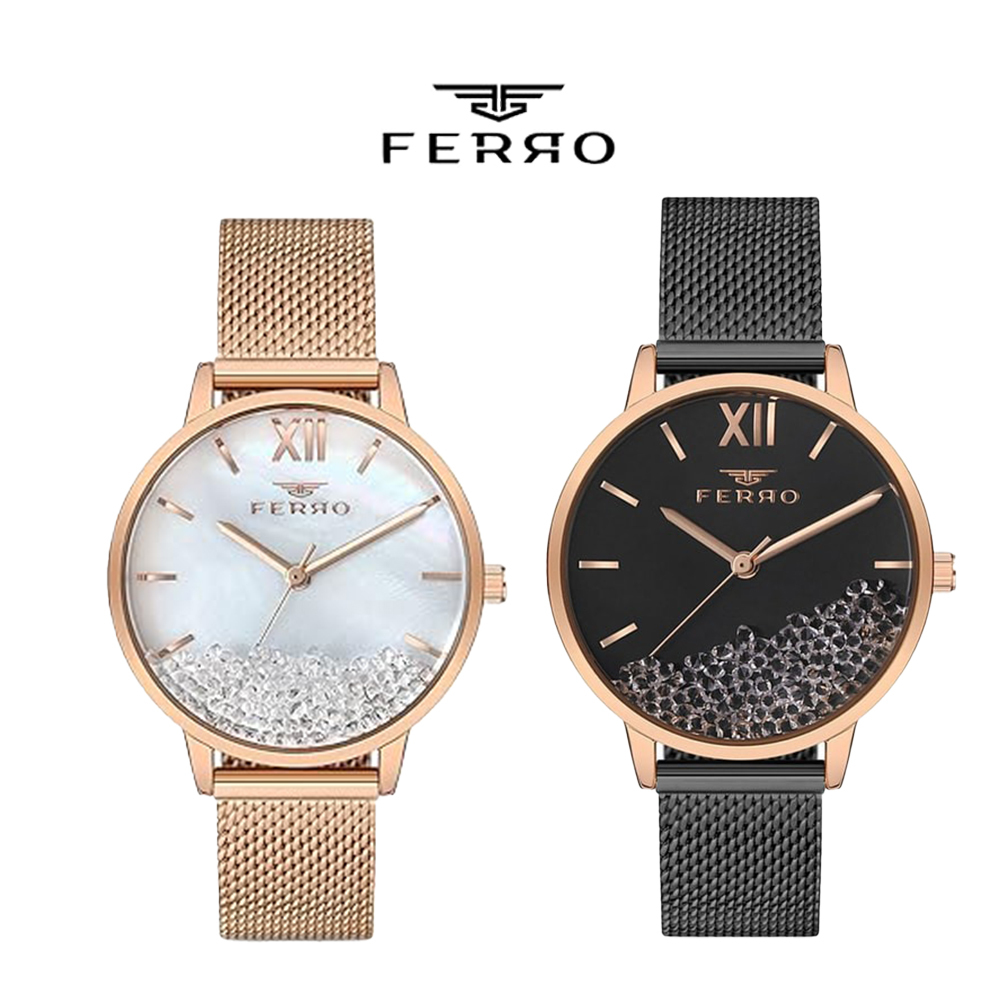 【FERRO 費羅】F21934CWT 滑鑽錶盤 米蘭錶帶 防水30米 不鏽鋼 女款 手錶