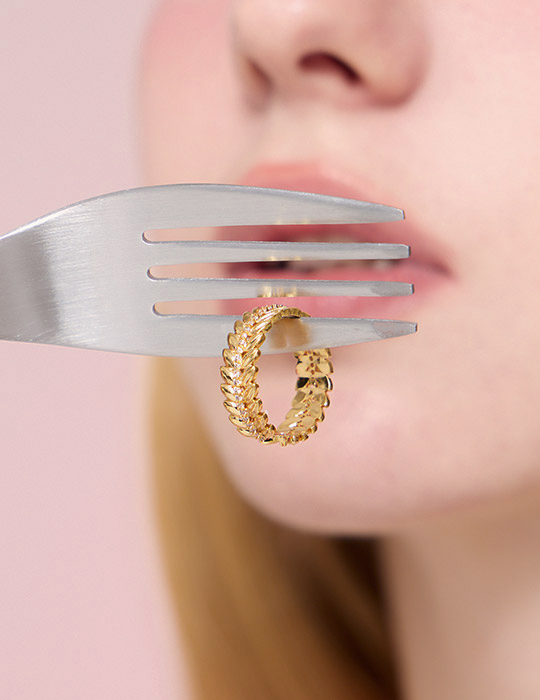 氣質橄欖葉排鑽環繞可調式戒指