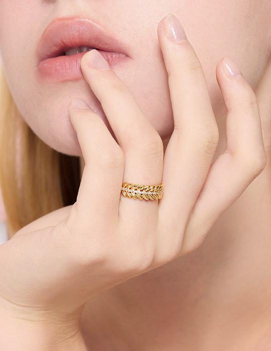 氣質橄欖葉排鑽環繞可調式戒指