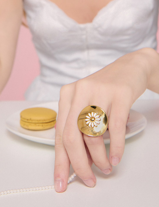 【鈦鋼】夏日雛菊不規則可調式戒指