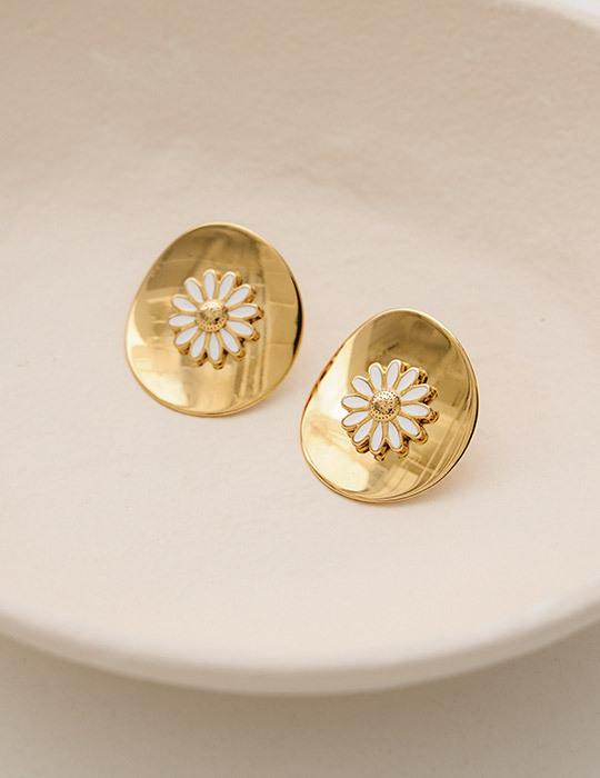 【鈦鋼】夏日雛菊不規則。針式耳環