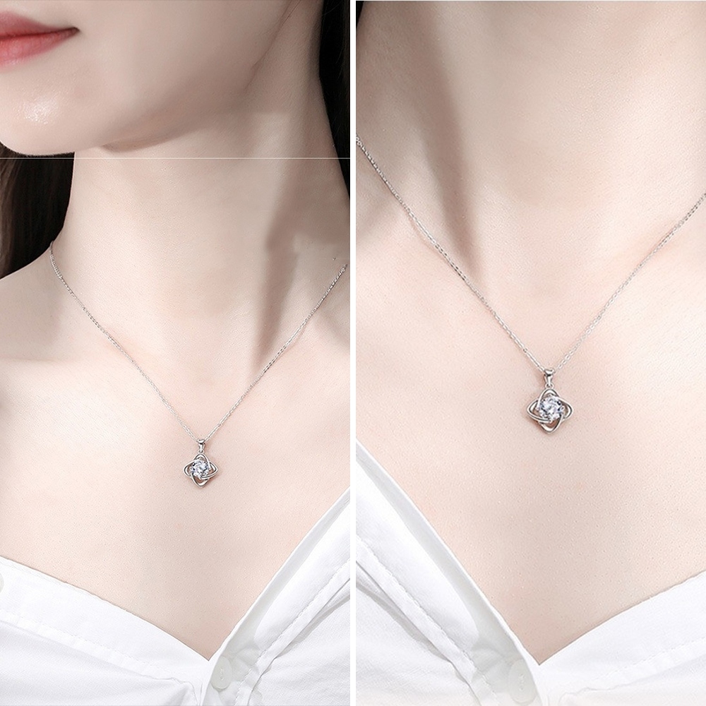 純銀項鍊 鎖骨鏈 四葉草項鍊 幸運草項鍊 鑽石項鍊 銀項鍊 莫桑鑽項鍊 韓國項鍊 歐美項鍊 吊墜項鍊 女生禮物 214