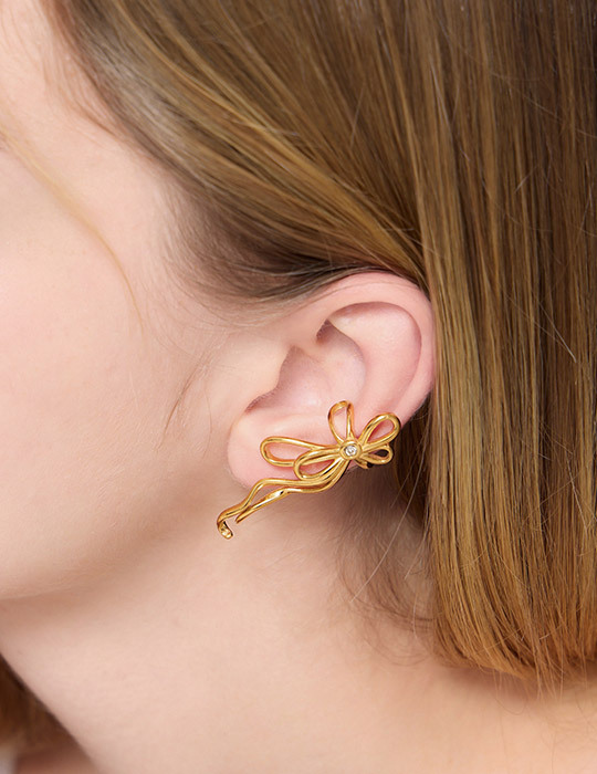 【鈦鋼】蝴蝶結流蘇耳骨夾(單支)