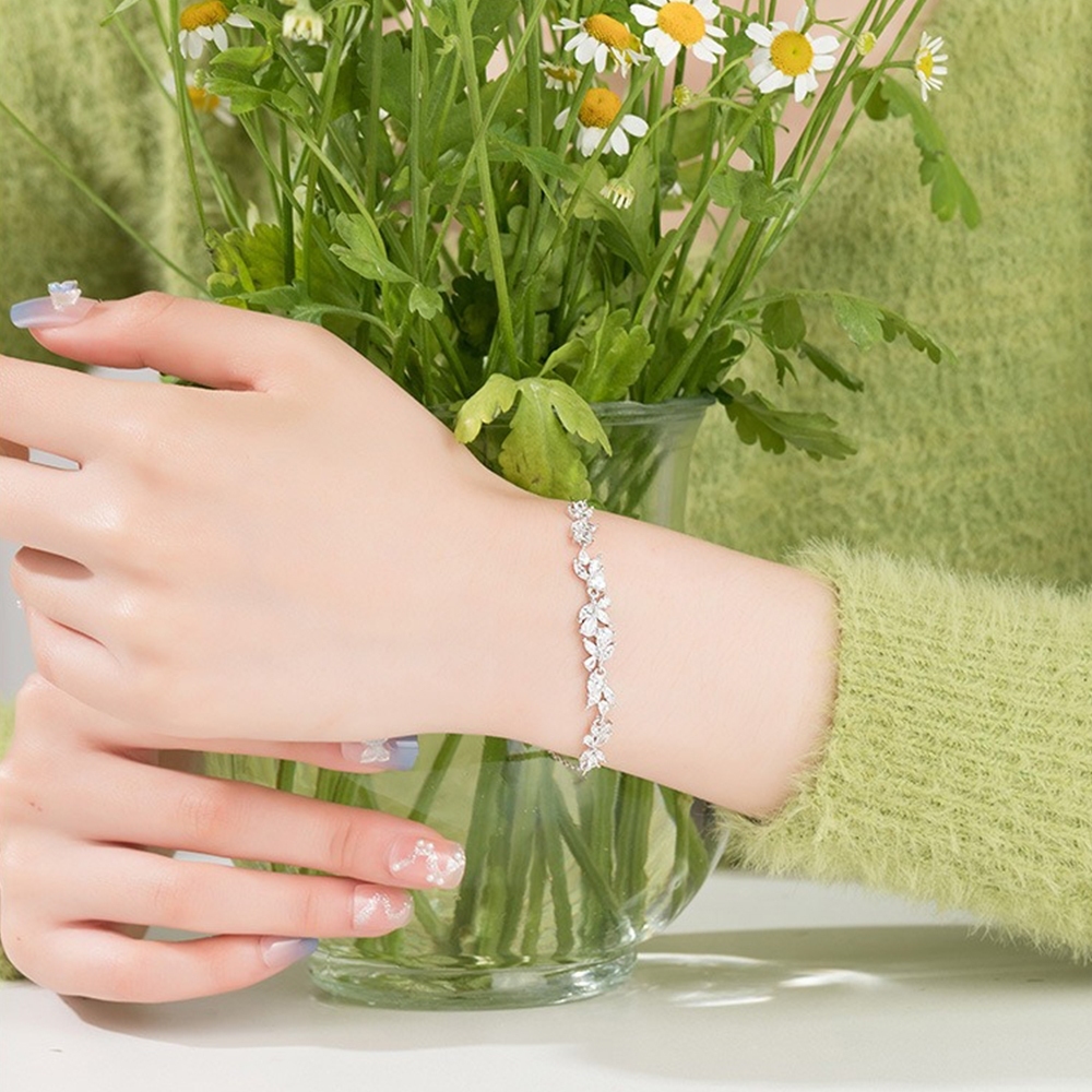 手鍊女 純銀手鍊 手鏈 銀手鍊 細手鍊 鑽石手鍊 日系手鍊 鑲鑽手鍊 紫藤花手鏈 小眾手鍊 銀飾 女生禮物 送禮 205