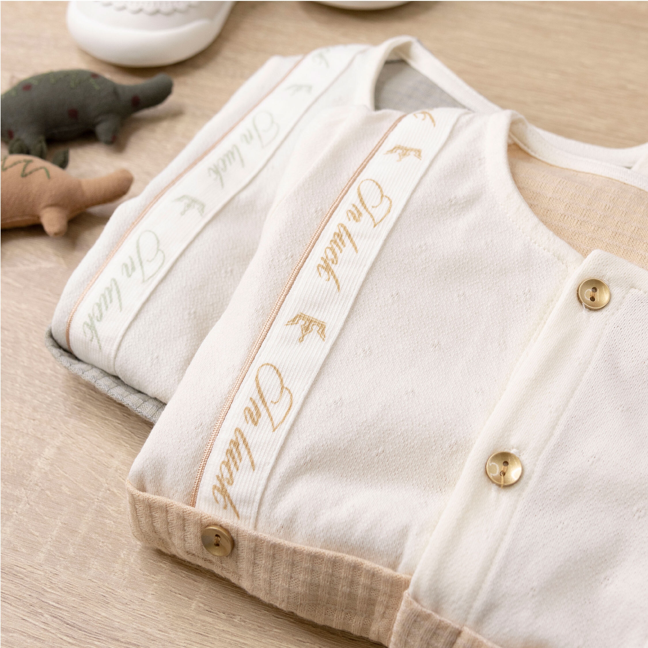 純淨系列【T0036】小柴犬華夫格拼接長袖連身衣＊二色