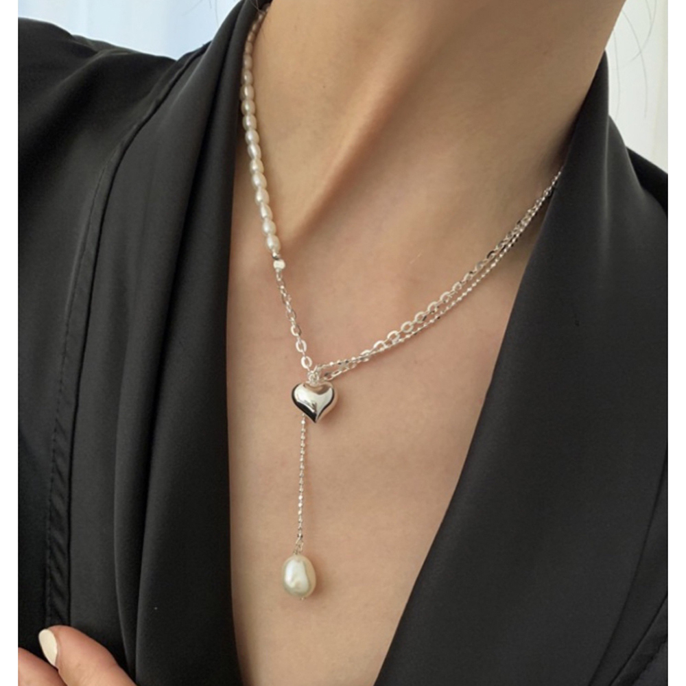 項鍊女 純銀項鍊 珍珠項鍊 愛心項鍊 小眾項鍊 巴洛克珍珠項鍊 流蘇項鍊 雙層項鍊 鎖骨鏈 日系項鍊 女生禮物 198