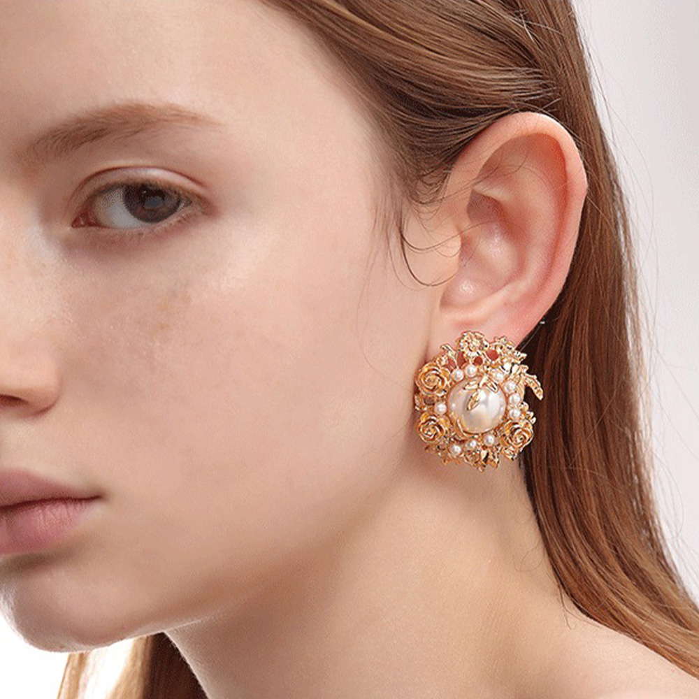 純銀耳環 大耳環 韓國耳環 歐美耳環 復古耳環 巴洛克珍珠 珍珠耳環 巴洛克耳環 銀針耳環 耳飾 造型耳環 禮物 037