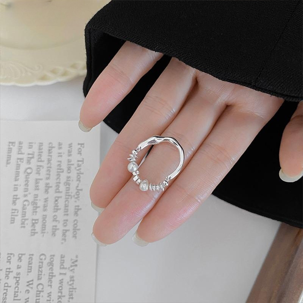 戒指 指環 銀戒 純銀戒指 珍珠戒指 韓國戒指 疊戴戒指 日系戒指 閨蜜戒指 碎銀戒指 氣質戒指 彈性戒指 禮物 074