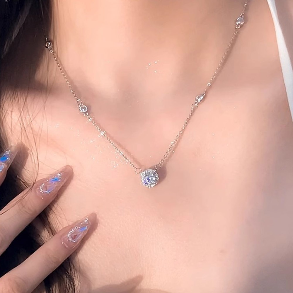 單鑽項鍊 純銀項鍊 圓形項鍊 鎖骨鍊 鑽石項鍊 白金項鍊 閨蜜項鍊 氣質項鍊 ins項鍊 閨蜜生日禮物 女生禮物 172