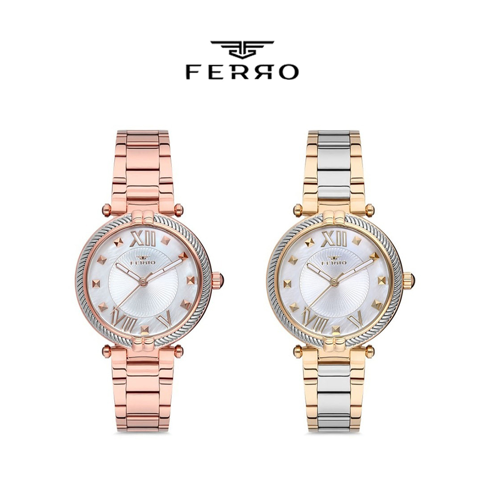 【FERRO 費羅】F21046AWT 鋼索錶圈 夜光 防水30米 不鏽鋼 女款 手錶