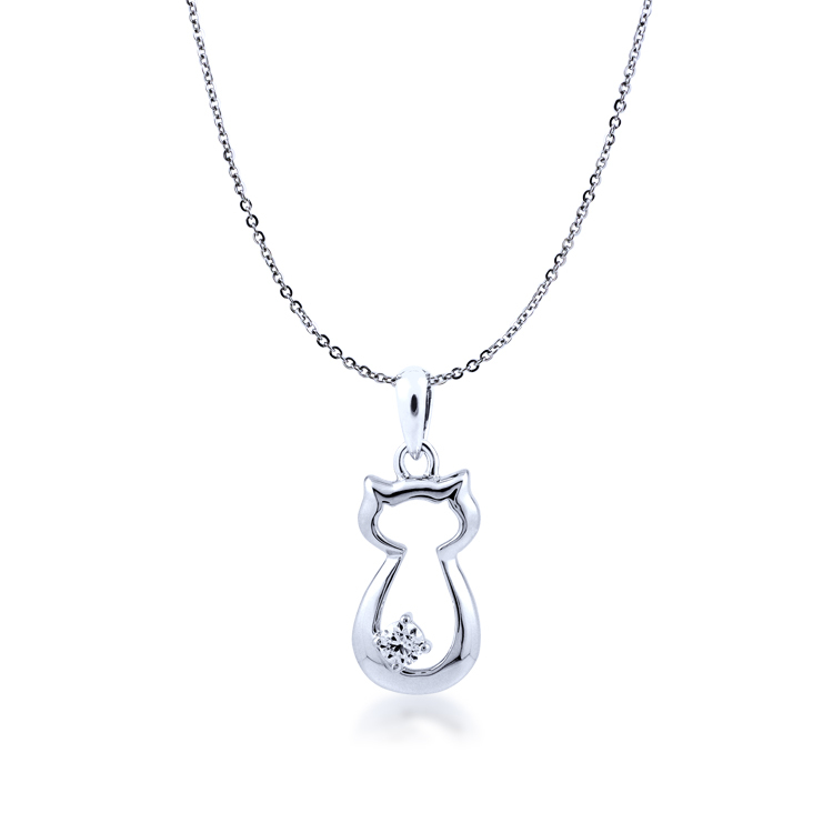 925純銀「cat ~喵」晶鑽項墜+贈白鋼項鍊-SDP0036