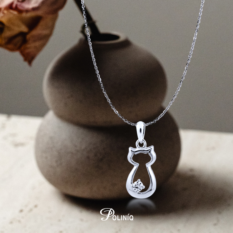 925純銀「cat ~喵」晶鑽項墜+贈白鋼項鍊-SDP0036