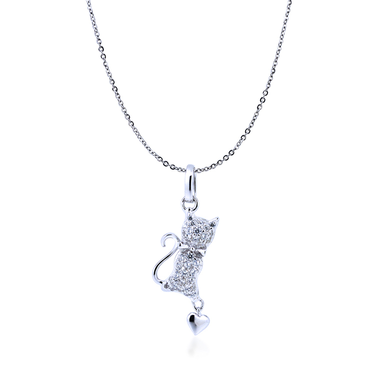 925純銀「cat~LOVE」晶鑽項墜+贈白鋼項鍊-ADSNP0165