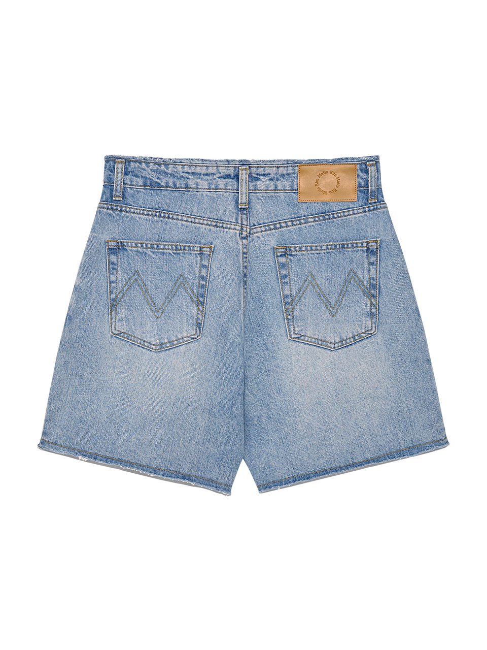 剪裁細節牛仔短褲 藍色