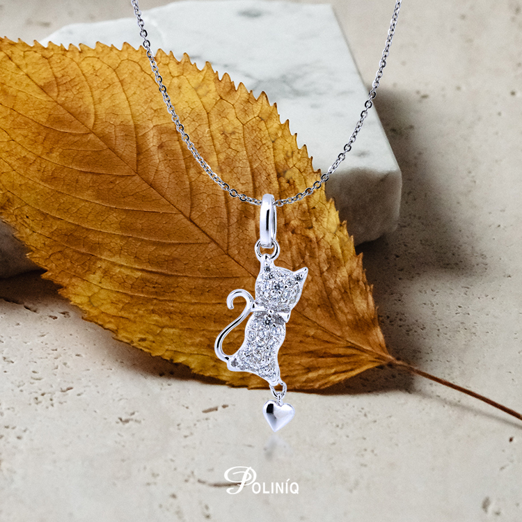 925純銀「cat~LOVE」晶鑽項墜+贈白鋼項鍊-ADSNP0165