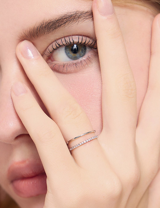 【925純銀】簡約設計雙層排鑽可調式戒指(銀)