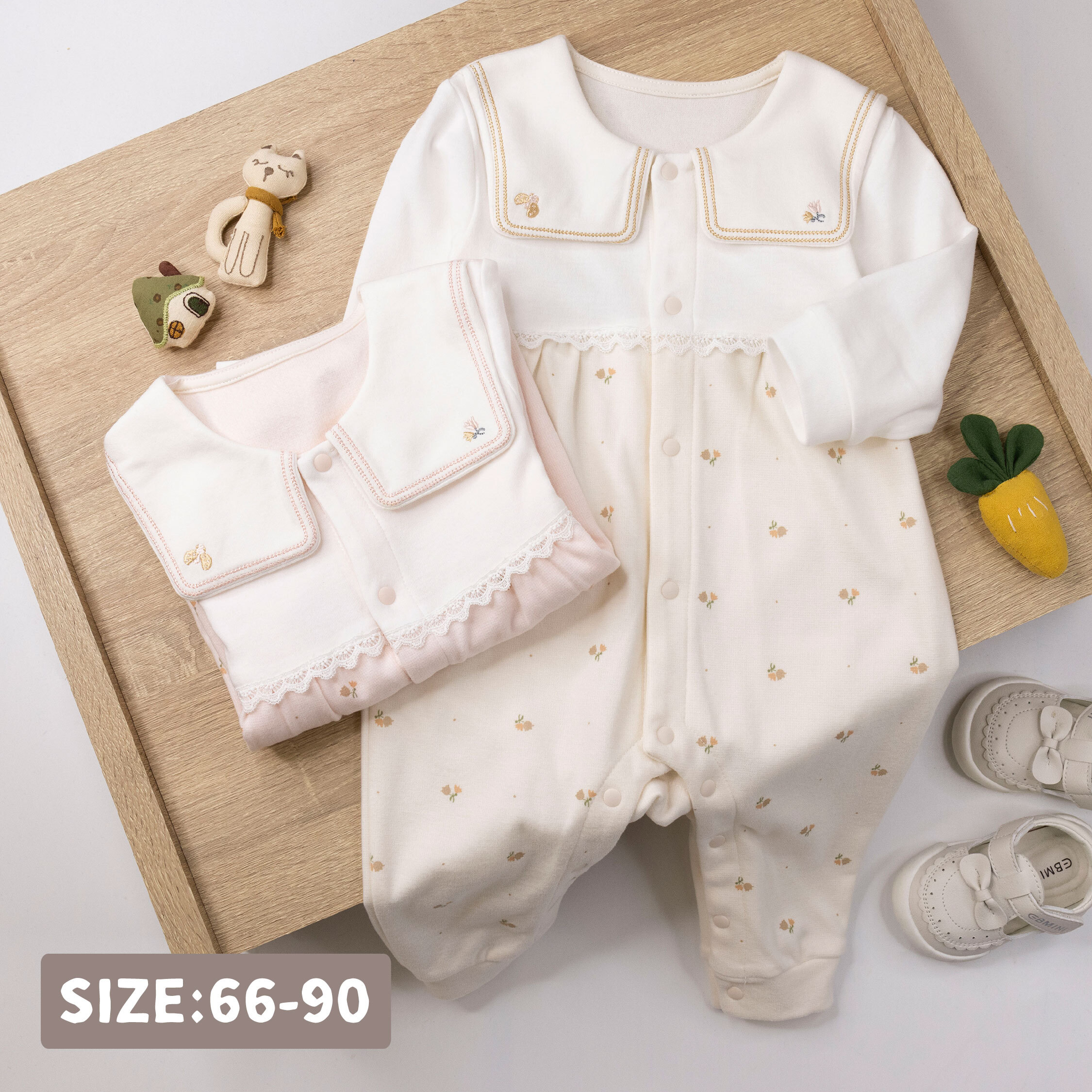 純淨系列【T3070】甜美碎花刺繡長袖連身衣＊二色