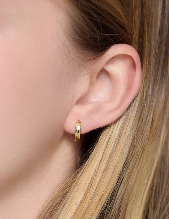 【925純銀】幾何日常小圈。銀針耳環(金)