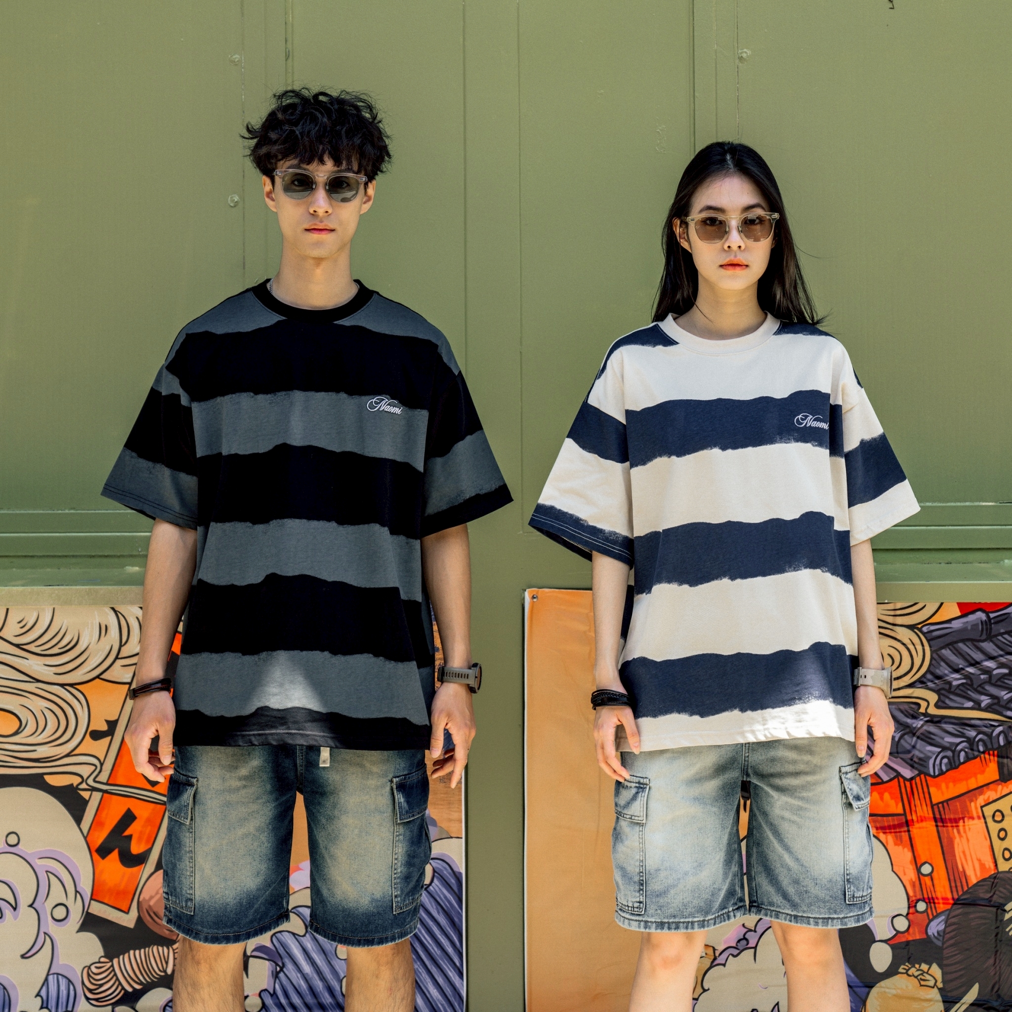 SBG 潑漆感條紋短T T98