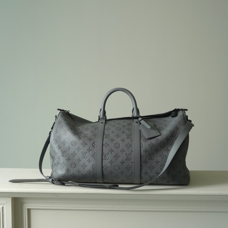 LV 灰色全皮壓紋行李袋 Keepall50