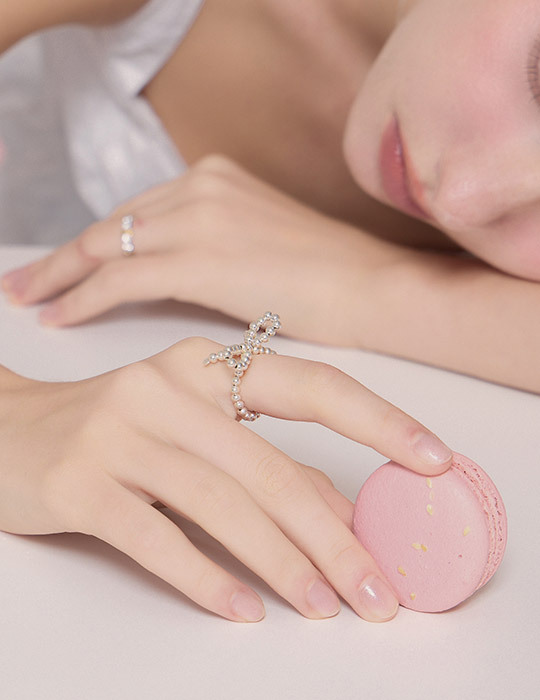 【925純銀】銀珠蝴蝶結編珠可調式戒指