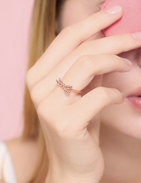 【925純銀】氣質蝴蝶結可調式戒指(玫瑰金)