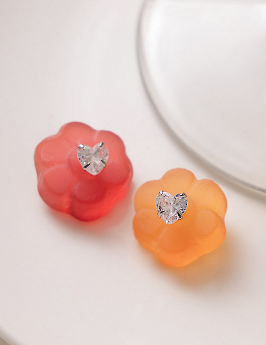 【925純銀】愛心單鑽。銀針耳環