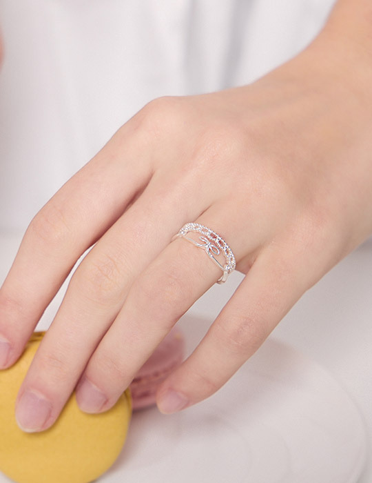 【925純銀】雙層蛋糕蝴蝶結可調式戒指