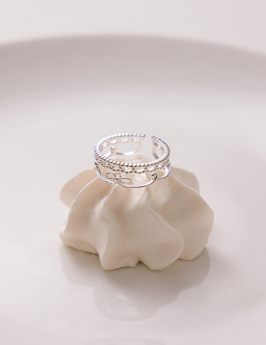 【925純銀】雙層蛋糕蝴蝶結可調式戒指