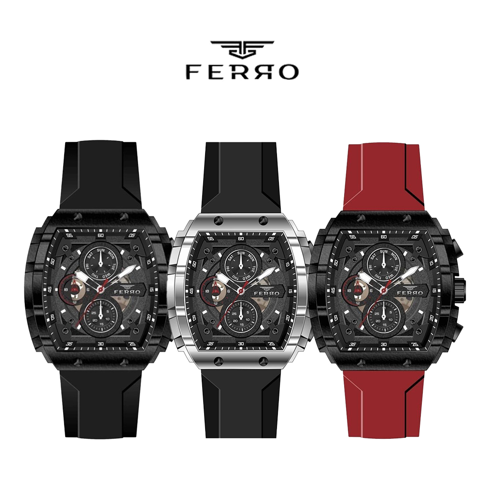 【FERRO 費羅】FM11346DWT 真三眼 夜光 防水30米 矽膠 男款 手錶