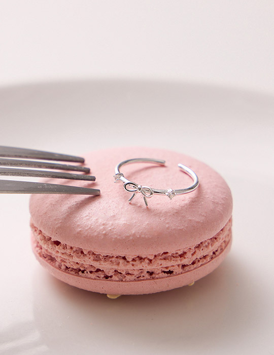 【925純銀】緞帶雙鑽點綴可調式戒指