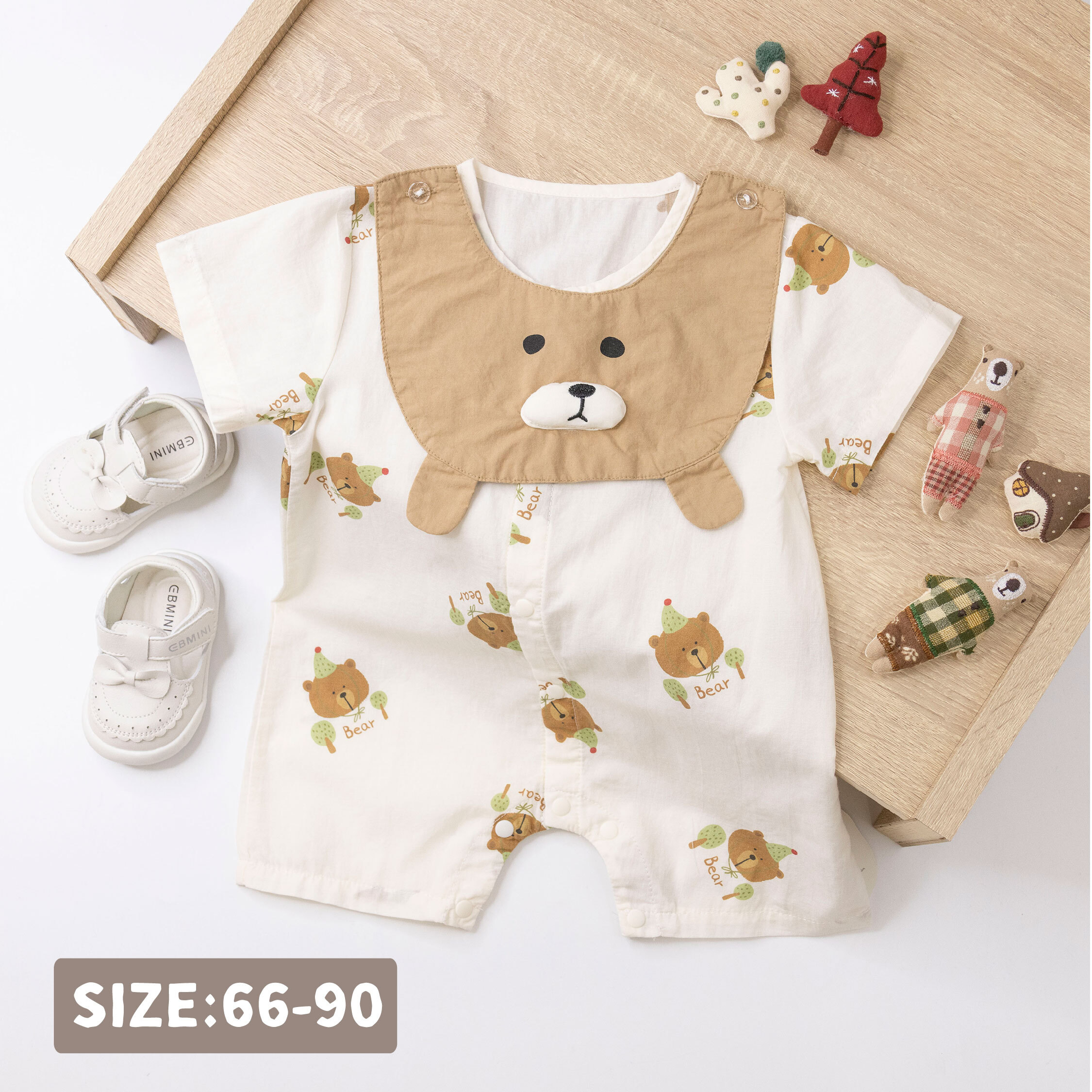 【JG0508】森林小熊舒適棉質連身衣(附圍兜)