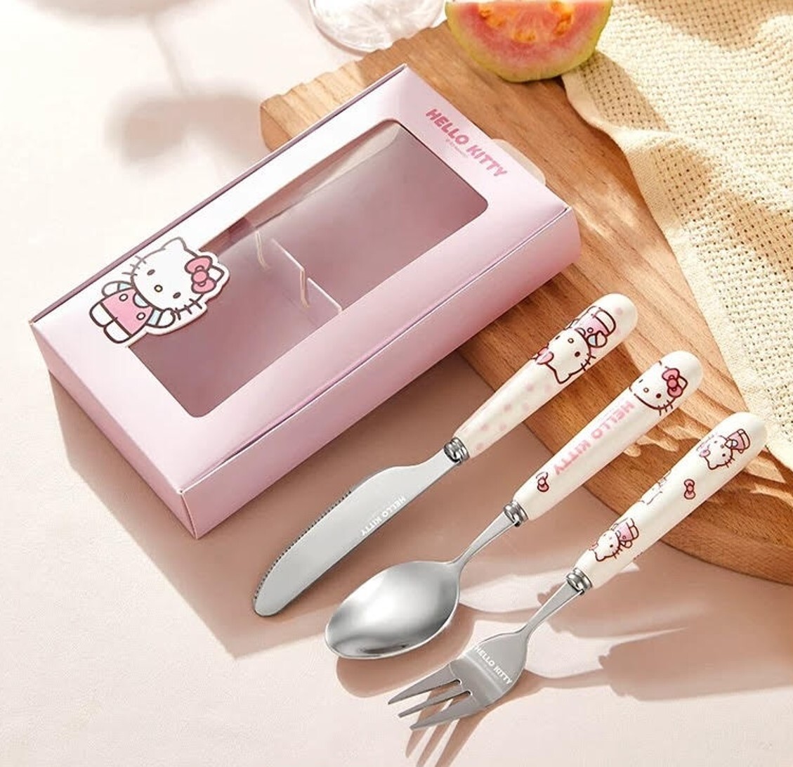 Hello Kitty Sanrio | 304不銹鋼餐具套裝|禮盒 (匙,叉,刀)