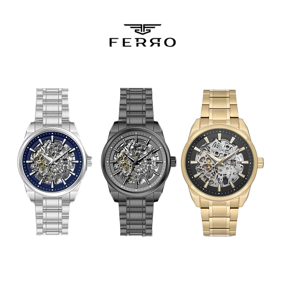 【FERRO 費羅】FM40106A 鏤空錶盤 防水30米 夜光 不鏽鋼 男款 手錶