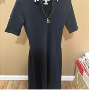 [S] TOMMY HILFIGER NAVY WOMEN'S HALF ZIP SHORT SLEEVE PIQUE DRESS, 76J4746-410 (STH1097)