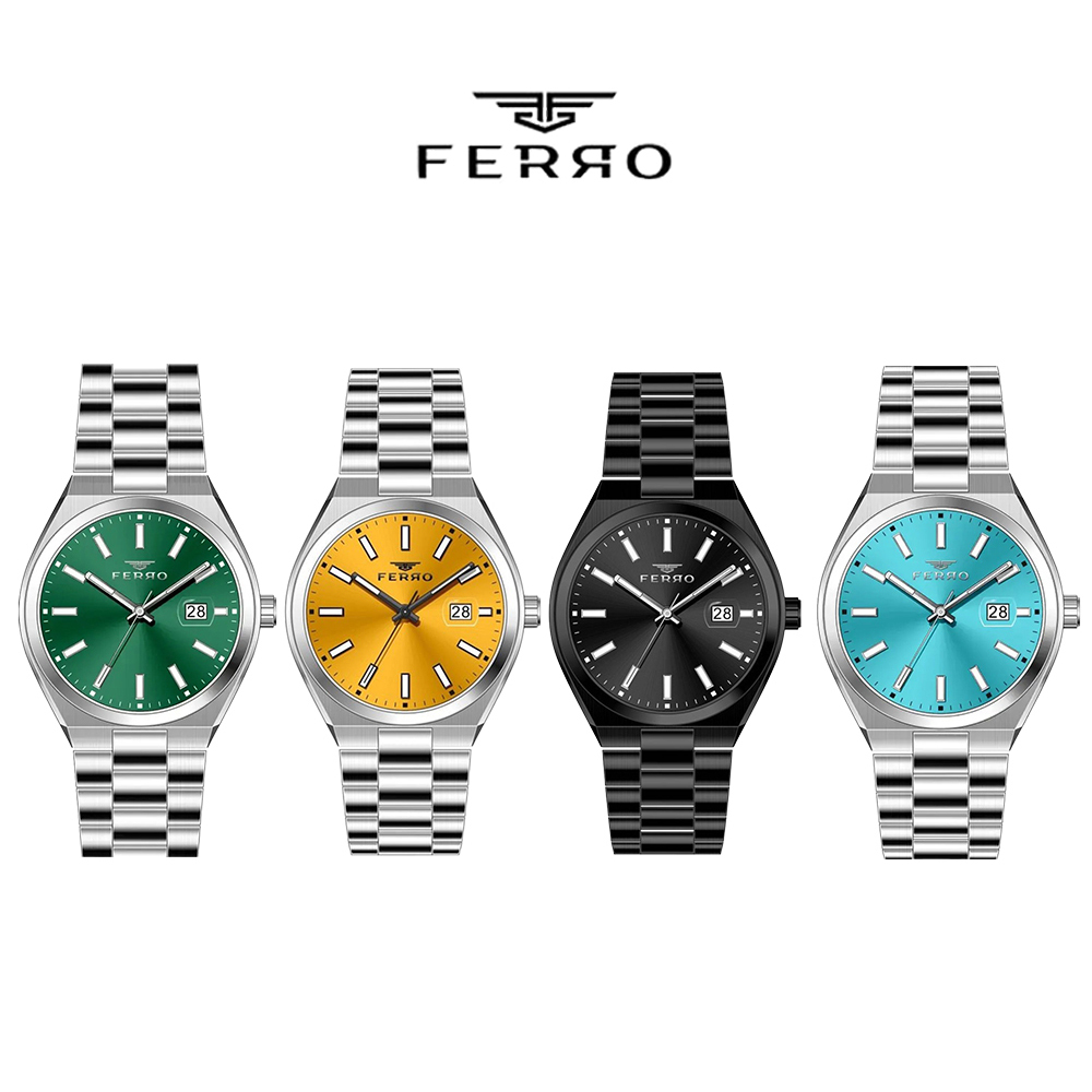 【FERRO 費羅】F11386AWT 商務 質感 夜光指針 日期顯示 不鏽鋼 男士 腕錶