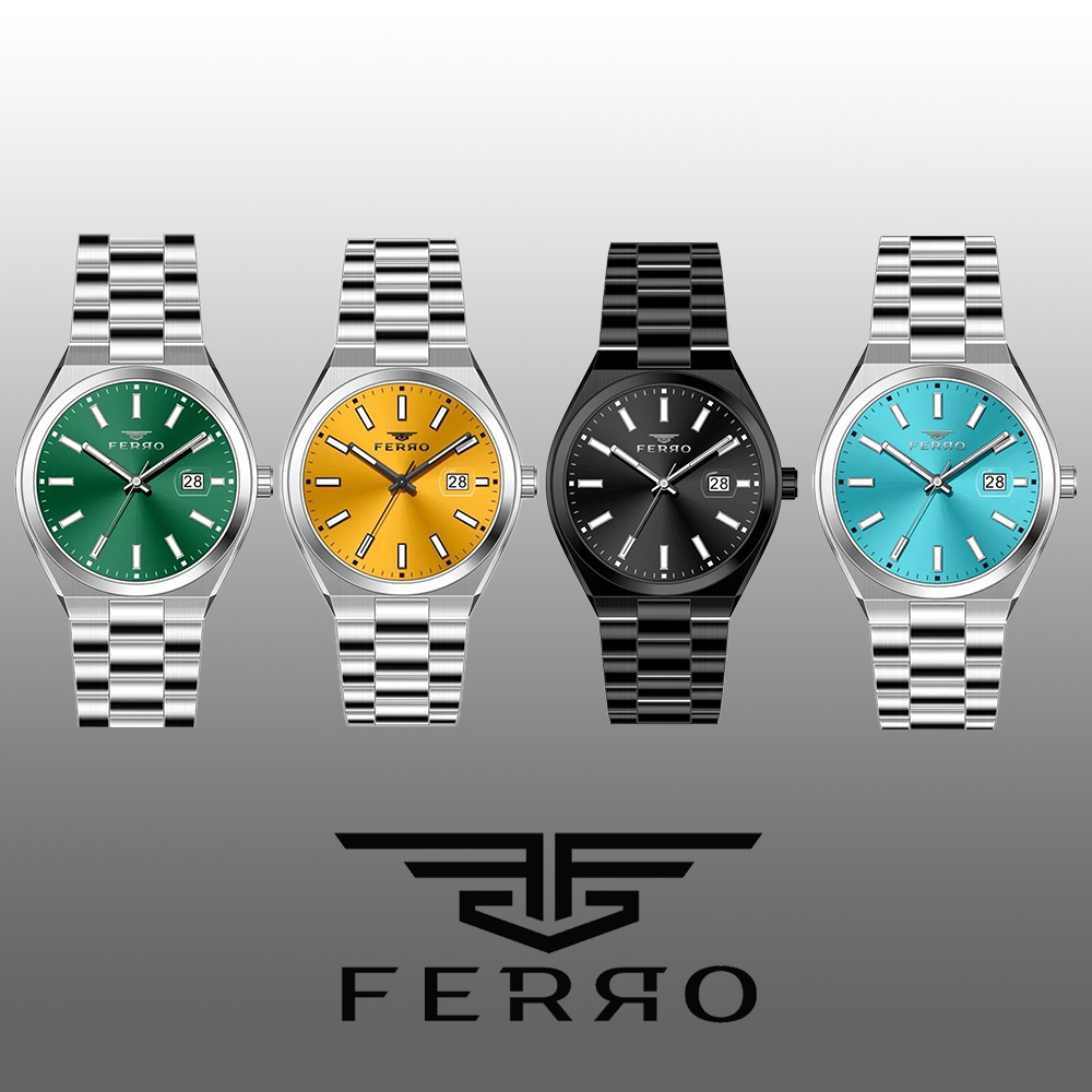 【FERRO 費羅】F11386AWT 商務 質感 夜光指針 日期顯示 不鏽鋼 男士 腕錶