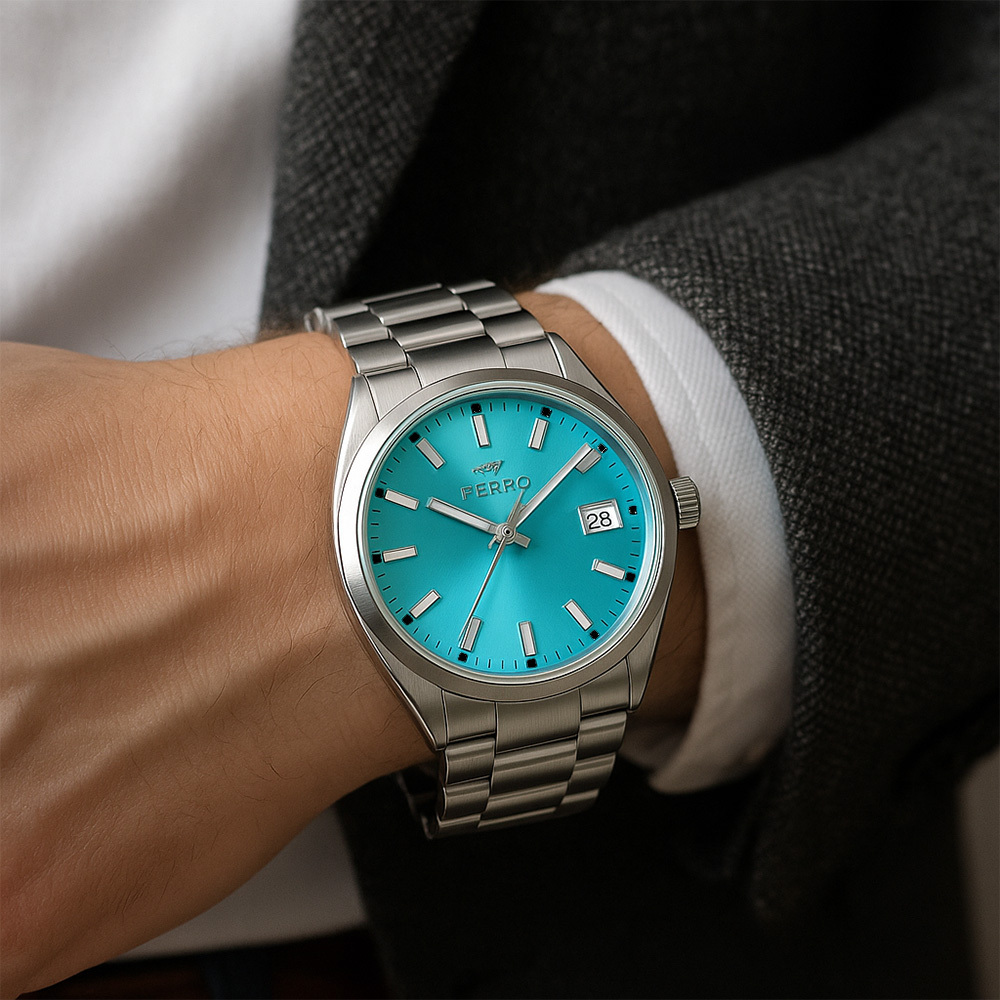 【FERRO 費羅】F11386AWT 商務 質感 夜光指針 日期顯示 不鏽鋼 男士 腕錶