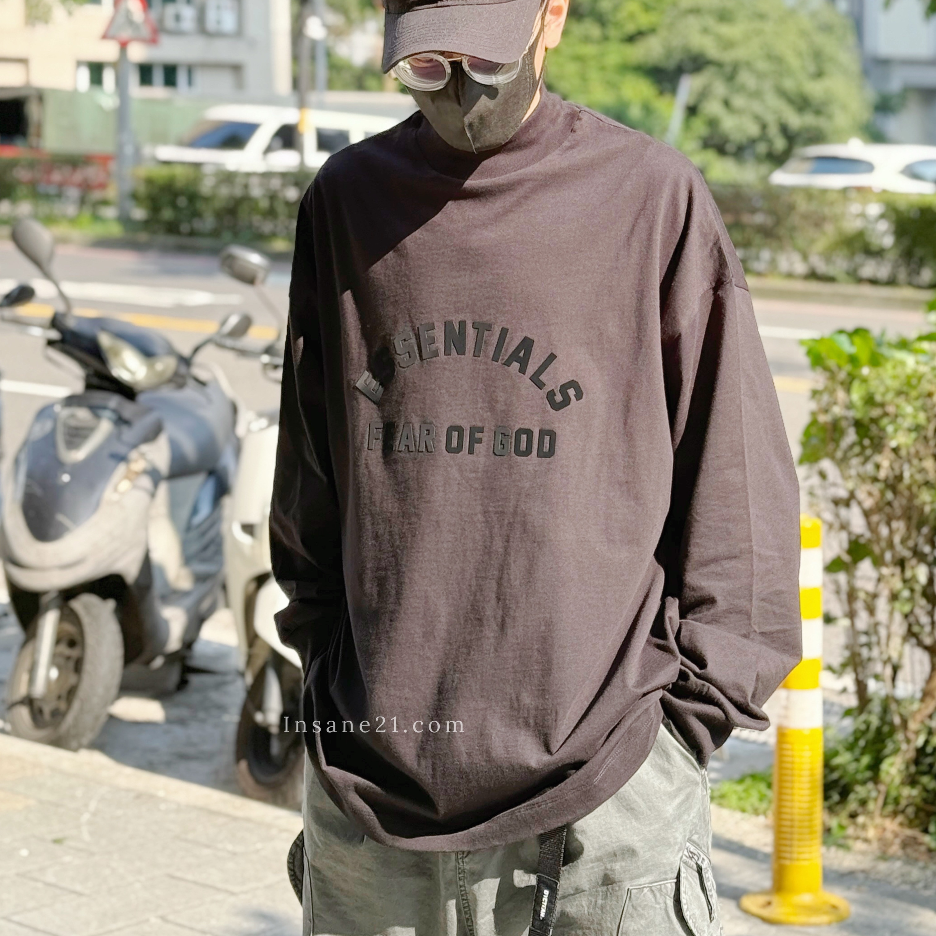 ESSENTIALS x FEAR OF GOD 聯名 全黑 小高領 長袖 薄上衣 貼布字