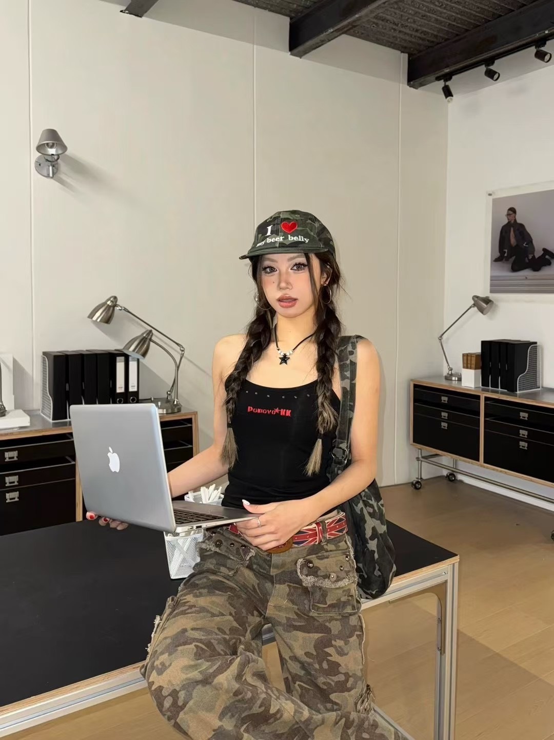 (GOAL) 美式迷彩鉚釘吊帶工字背心 復古迷彩 辣妹背心 9026