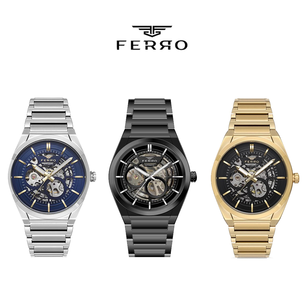 【FERRO 費羅】FM31394AWT 鏤空錶盤 防水30米 夜光 自動上鍊 不鏽鋼 男款 機械 手錶